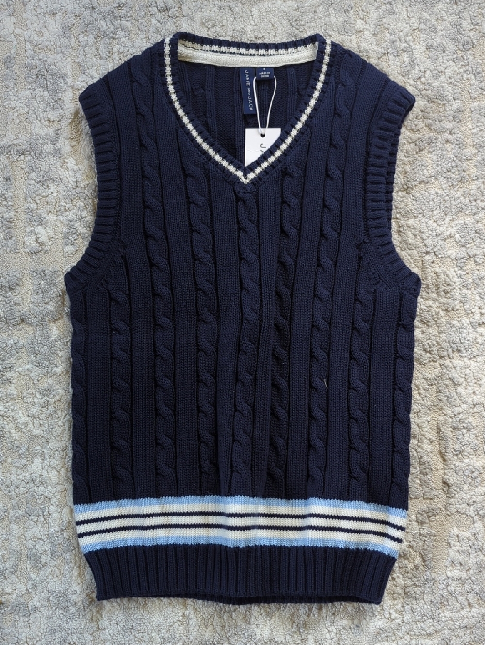 NWT Janie and Jack Navy V-Neck Cable Knit Sweater Vest Size 6